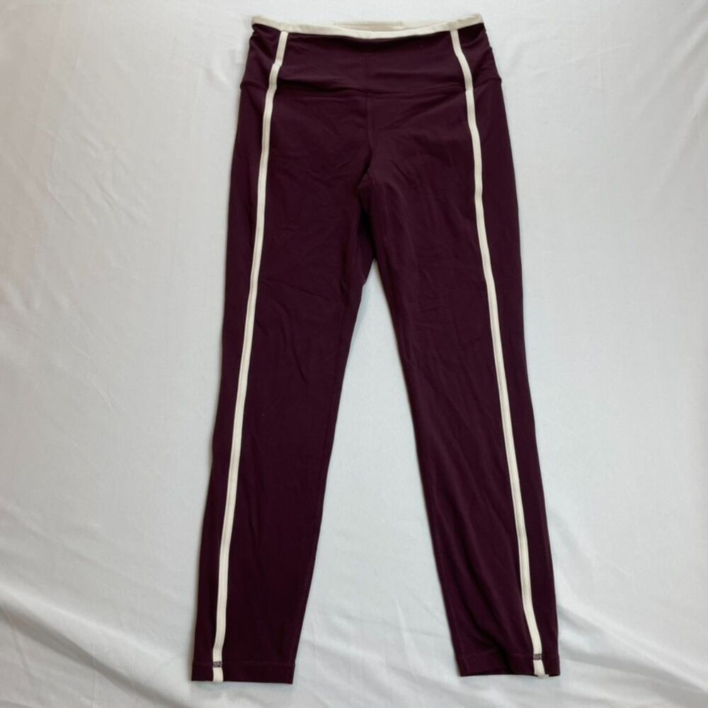 Athleta Elation Sport Stripe Ultra High Rise 7/8 Leggings Plum White Size SP